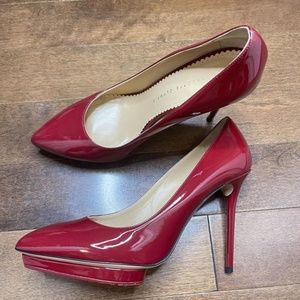 CHARLOTTE OLYMPIA Gold Heart Red Platform Pumps